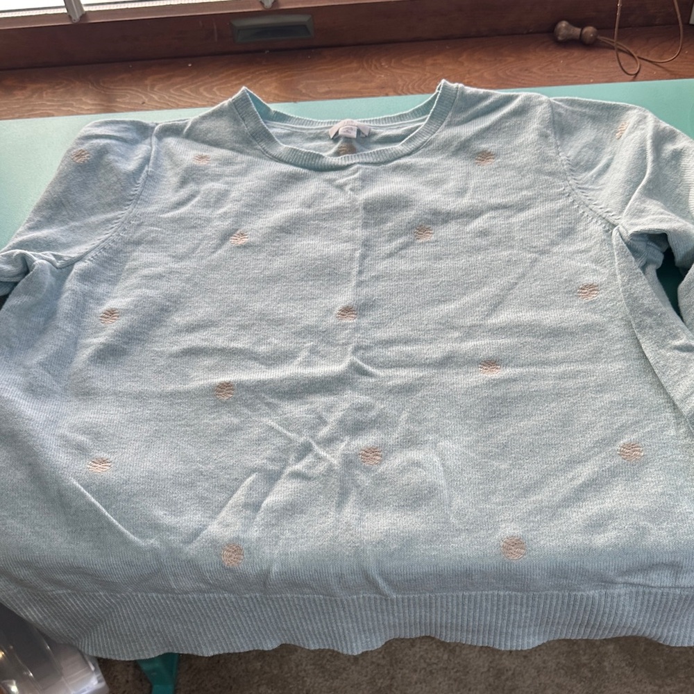 J. Jill Light Mint Sweater with Polka Dots